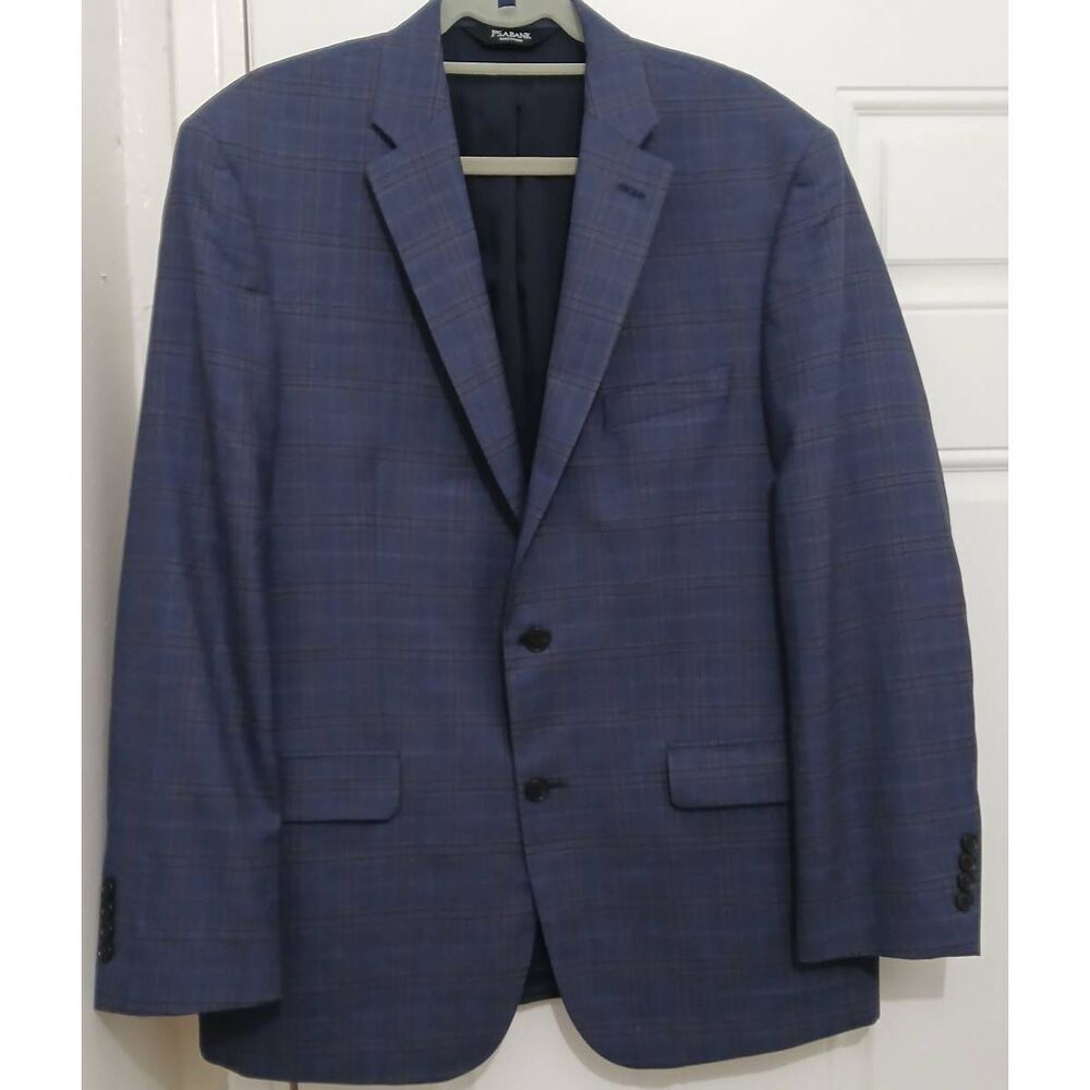 Jos A banks mens size 44 long Traveller blazer blue tartan plaid